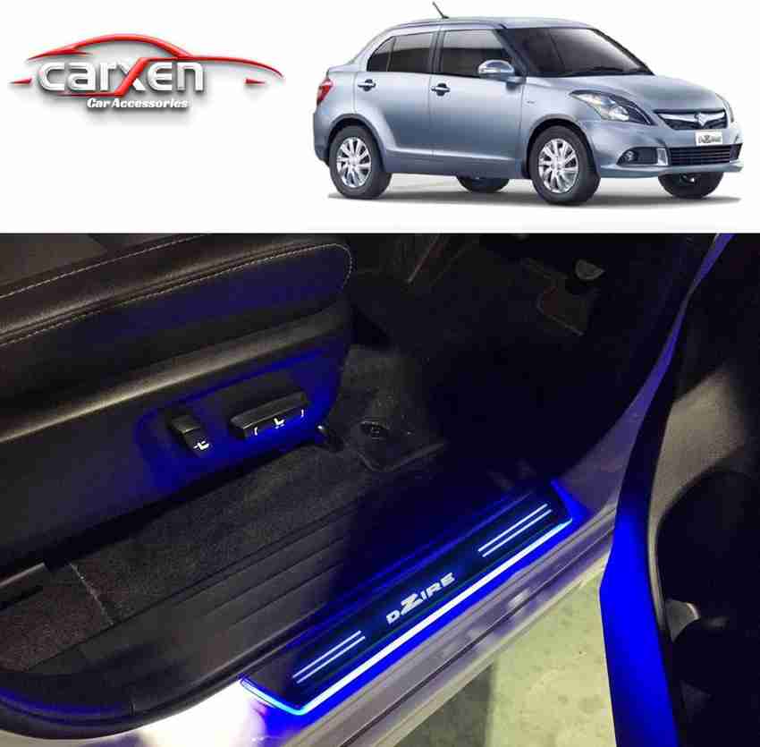 carxen Car Door Foot Step Led Sill Plate With Mirror Finish for MARUTI SWIFT DZIRE OLD MODEL Set of 4Pcs Blue Door Sill Plate