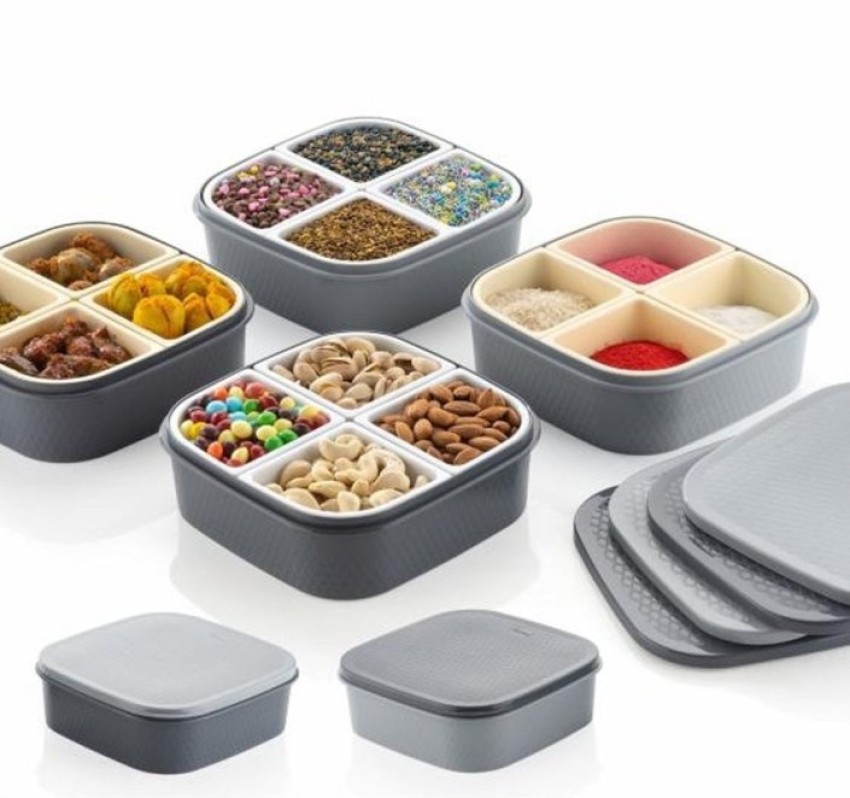 1pc New Design 4 Compartments Spice Container Set With Lid, Multifunctional  Kitchen Storage Box