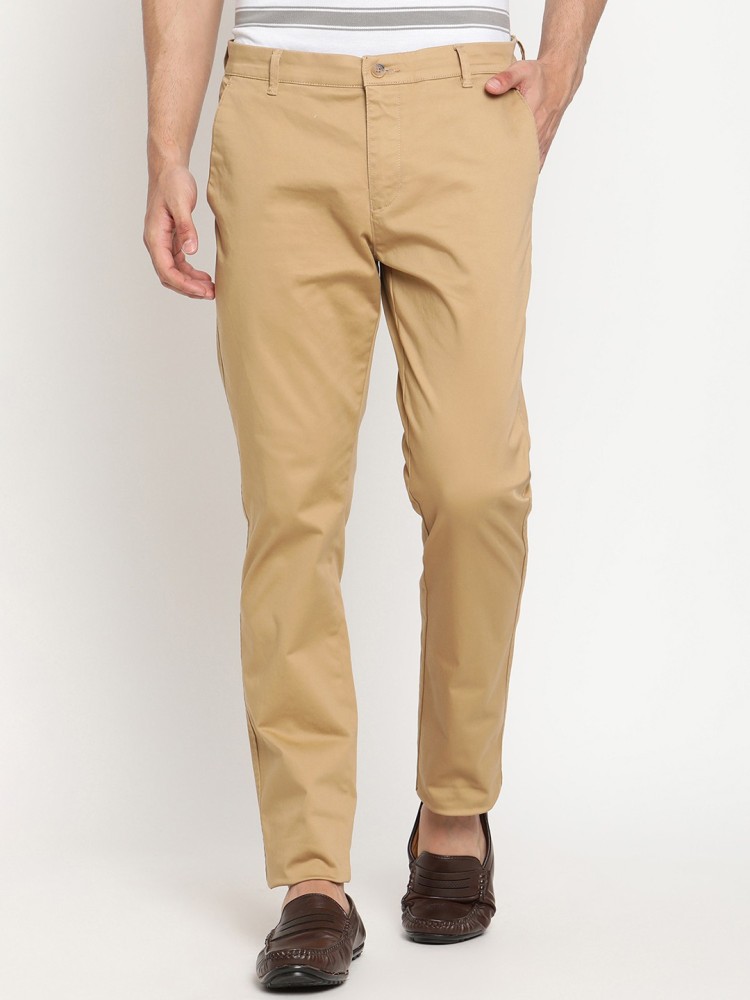 Cantabil Men Beige Cotton Blend Regular Fit Casual Trouser