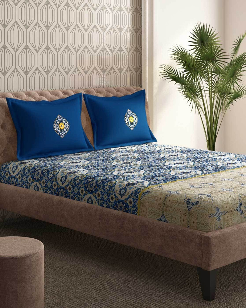 PORTICO NEW YORK 300 TC Cotton King Printed Flat Bedsheet Buy