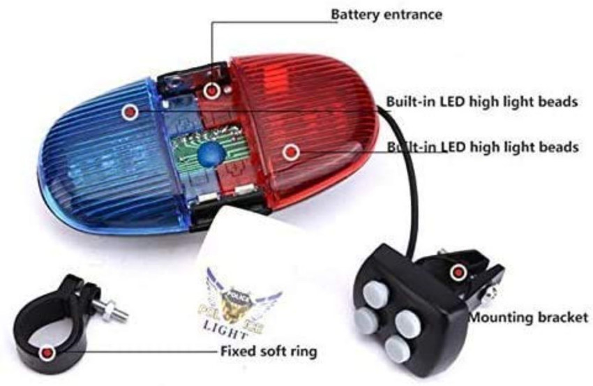 Trademix Police Sound Bike LED Light Kids Electronic Horn Siren Cycle Horn 6 LED Cycle Light 4 Sounds Trumpet Cycle Bell for Bicycle Siren Cycle Bell Car Dashboard Cover Price in India