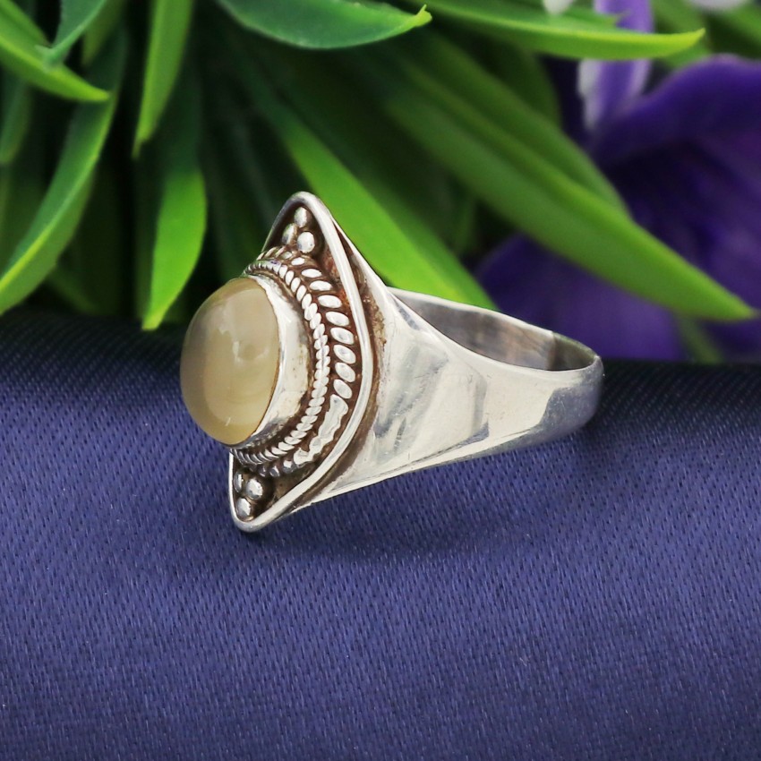 Preciously Mine Moonstone Oval Tribal Ring 925 Sterling Silver