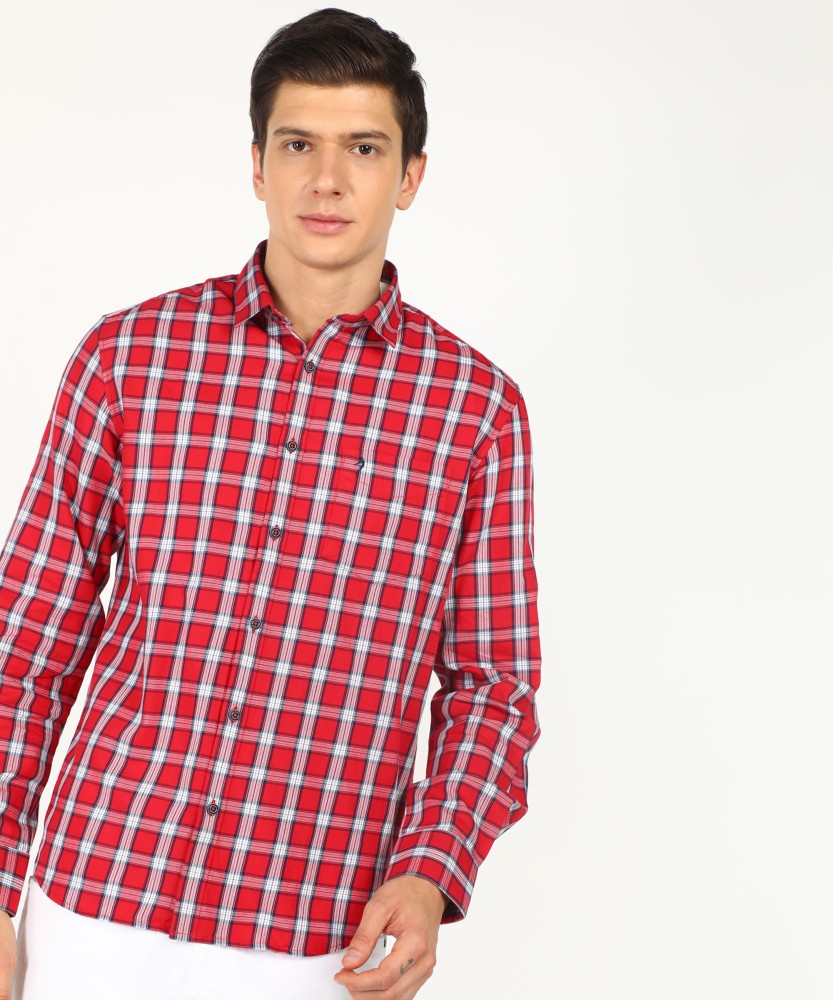 INDIAN TERRAIN Men Checkered Casual Red White Shirt