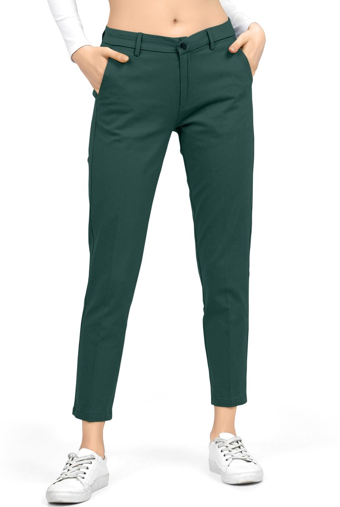 SOJANYA Formal Trousers  Buy SOJANYA Men Cotton Blend Bottle Green Solid  Formal Trousers Online  Nykaa Fashion