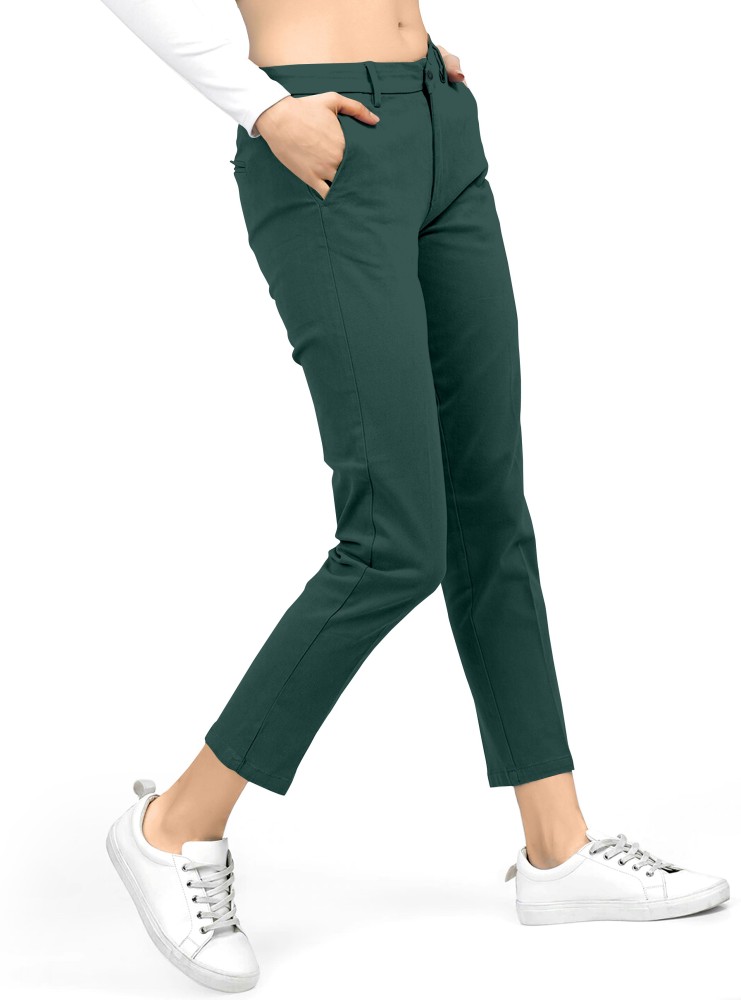 Buy Dark Green Solid Women Slim Pants Online  W for Woman