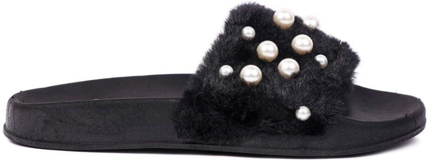 Black fur sliders discount womens