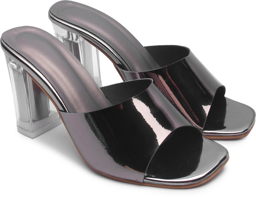 Womens Black Patent Leather Mule Heels