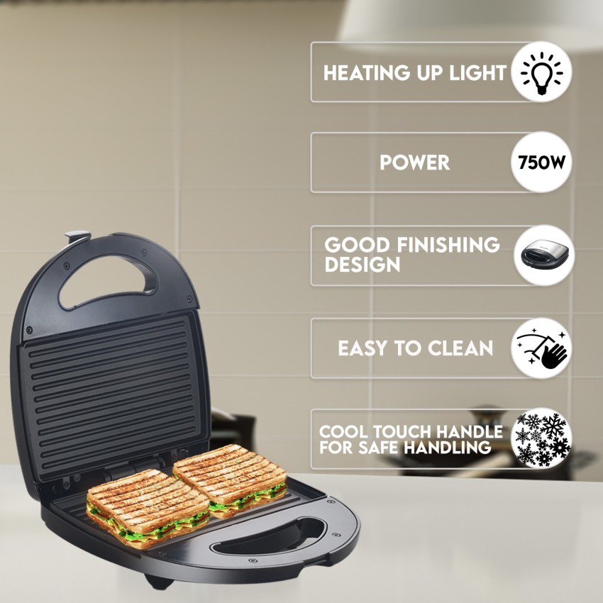 Prestige Sandwich Toasters With Fixed Grill Plate, Non-Stick Heating Plate,  Elegant Black Finish Body, Indicator Light, Ergonomic Handle (PGMFB)