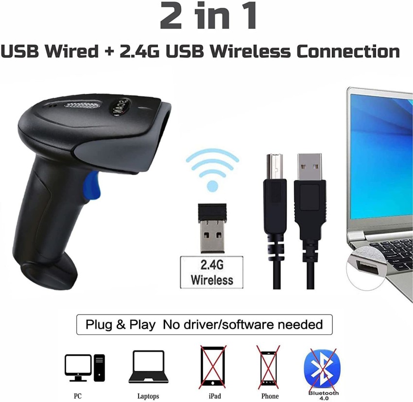ELeCTRO buddy Barcode Scanner 2 in 1 USB Wired + 2.4G USB Wireless  Connection 2D Wireless Barcode Scanner 2 in 1 USB Wired 2.4G USB Wireless  QR Code