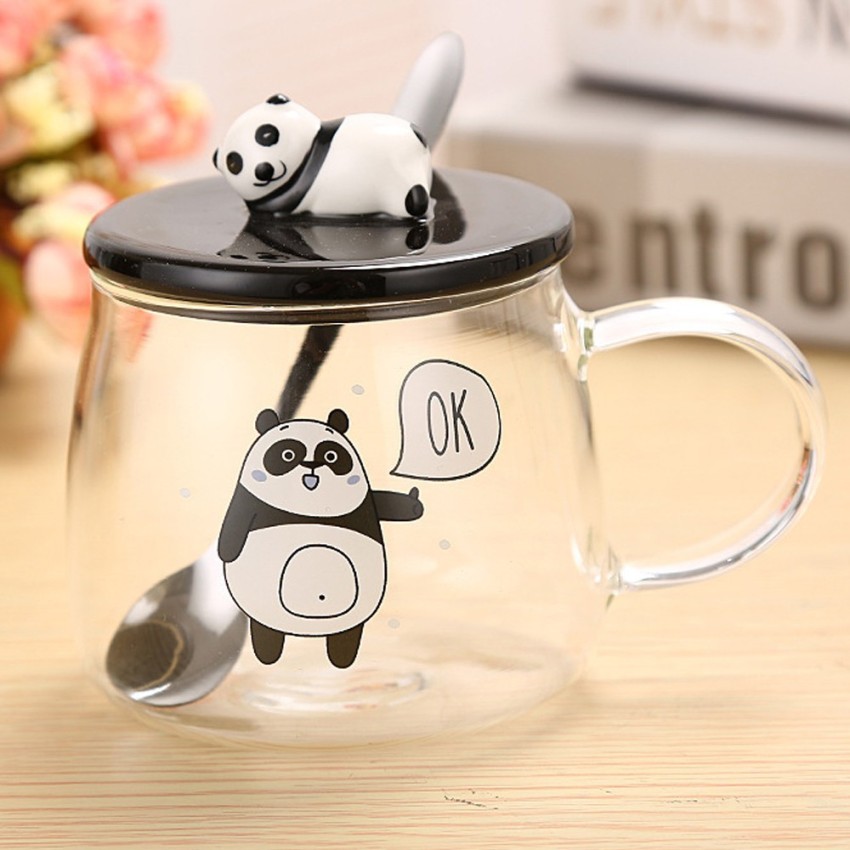 BONZEAL Ok Panda Glass with Lid Spoon Tea Coffee Cup Birthday Gift Item  Ceramic Coffee Mug Price in India - Buy BONZEAL Ok Panda Glass with Lid  Spoon Tea Coffee Cup Birthday