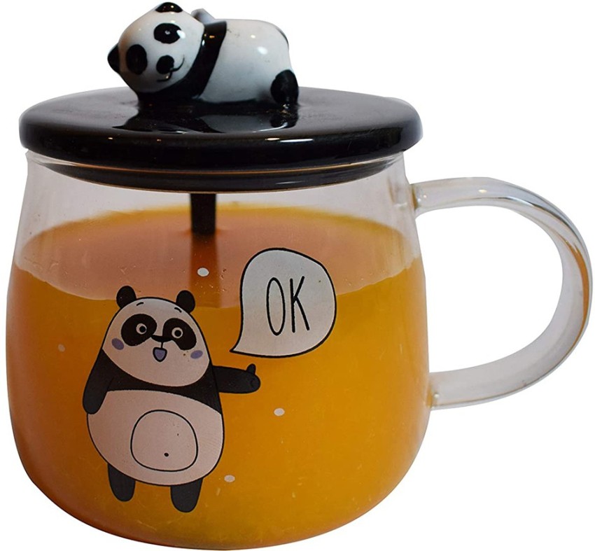 Panda Cup, Cute Glass Panda Teacups, Panda Glass Coffee Cups with Lid