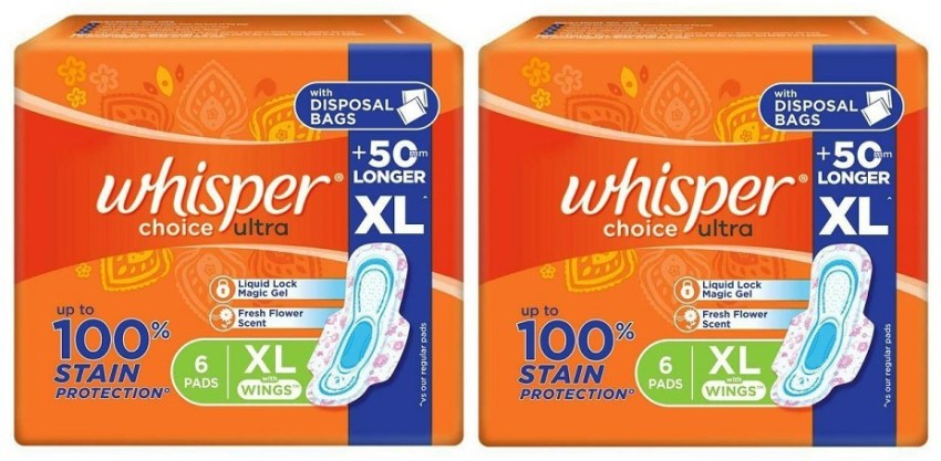 5 X Whisper Choice Ultra Sanitary Pads XL (6 pads) + free 1 pack ogf 6 pads