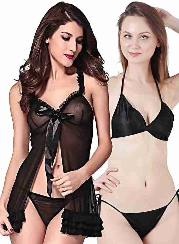 Buy Iyaracollection Women Black Self Design Net, Lace Bra And