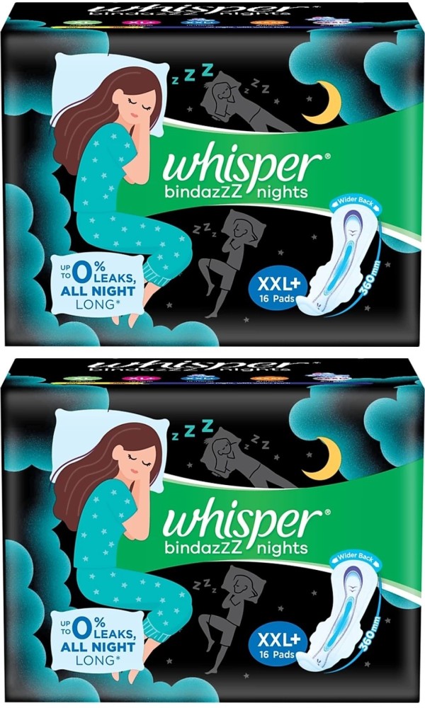 Whisper bindazzZ Nights XXL+ ( 16+16 Pad ) All night Sanitary Pad