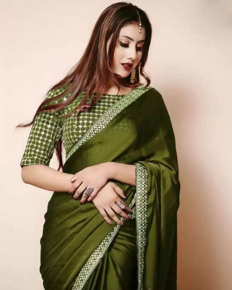 Buy LOGO OF ALPHABET A Solid Plain Bollywood Silk Blend Light Green Sarees Online Best Price In India Flipkart