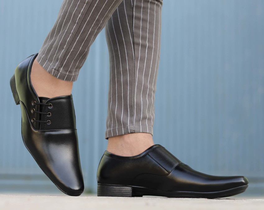 aadi Black Synthetic Leather Lace up Lightweight Derby Formal