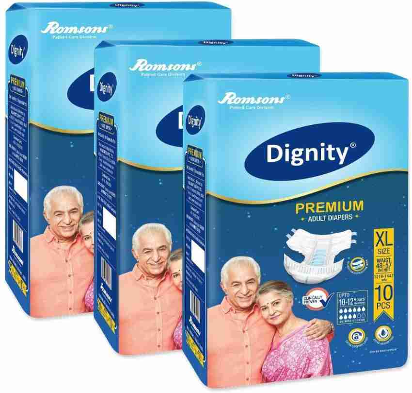 Romsons Dignity Premium Adult Diapers, Extra Large, Size 48 -57,10 Pcs/ Pack(Pack of 3) Adult Diapers - XL - Buy 30 Romsons Adult Diapers