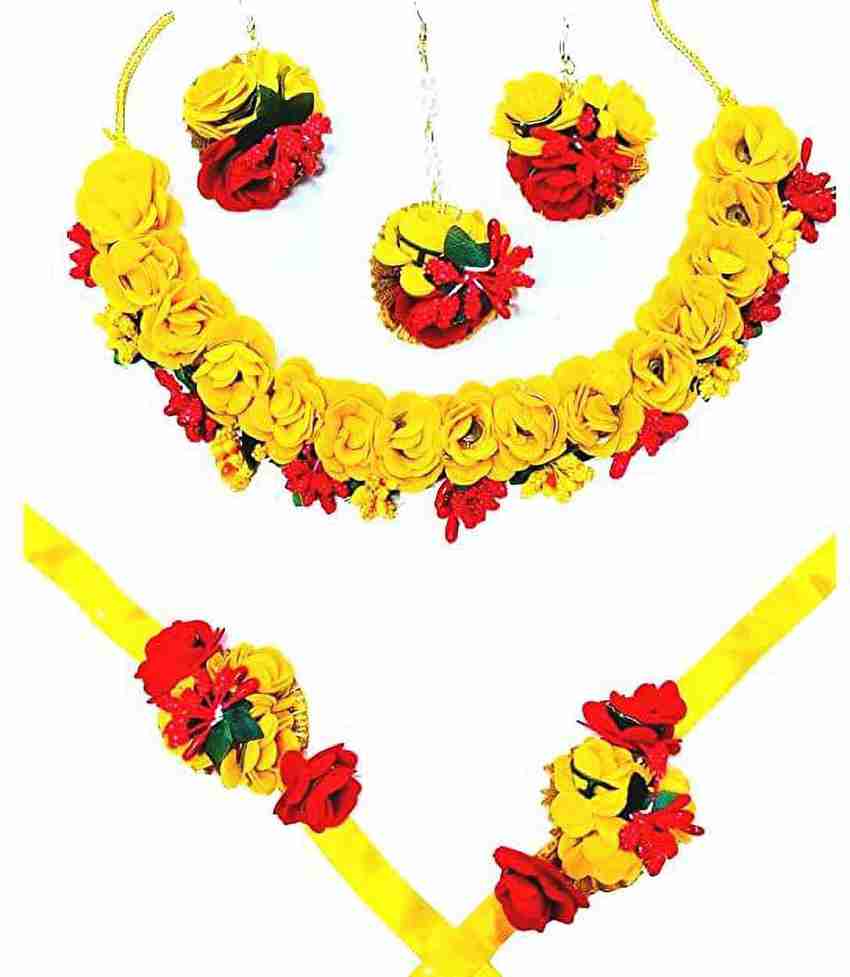World art station Wedding Haldi cermony Flower Jewellery Se Fabric Necklace Set Price in India Buy World art station Wedding Haldi cermony Flower Jewellery Se Fabric Necklace Set Online at Best