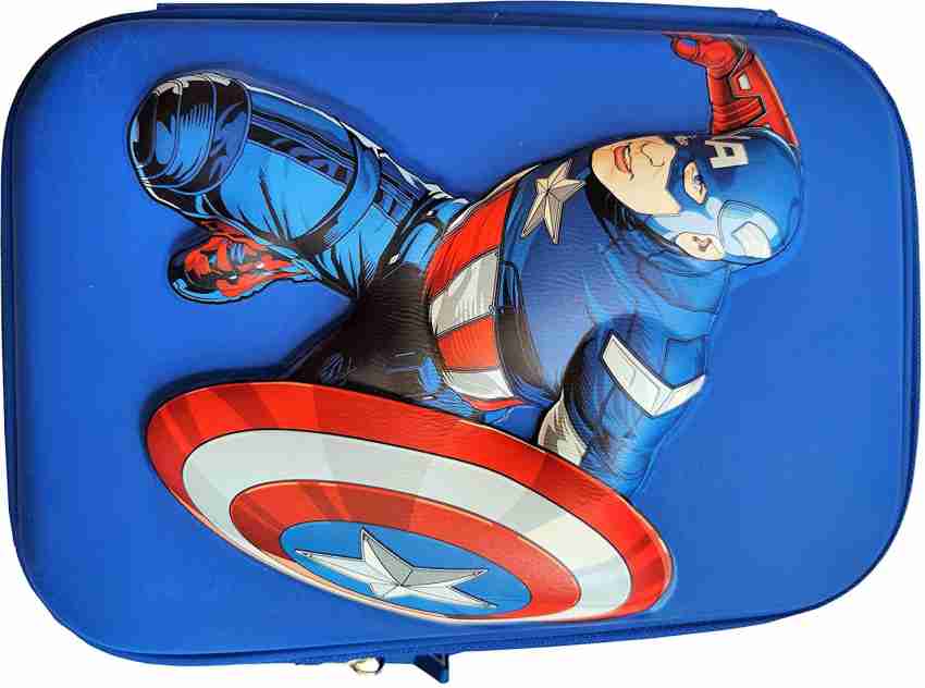 Captain America Character Single Zipper Blue Pencil Case