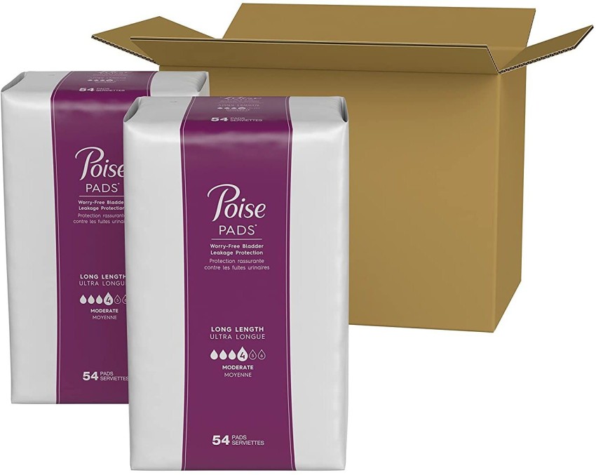 POISE Moderate Absorbency Incontinence Pads, Long, 108 Count