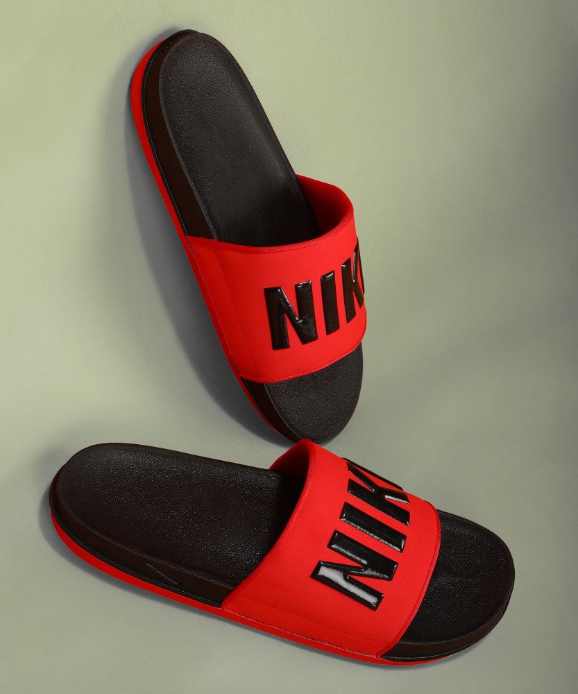 Nike flip flops discount red and black