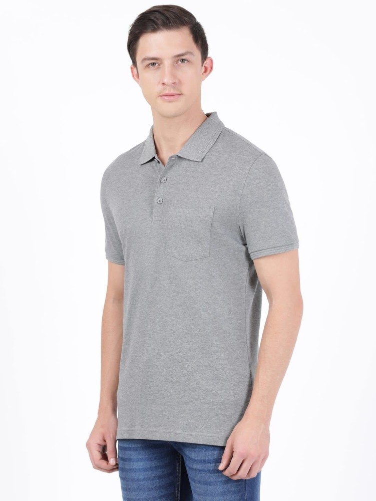 Buy Men's Super Combed Cotton Rich Solid Half Sleeve Polo T-Shirt - Grey  Melange 3912