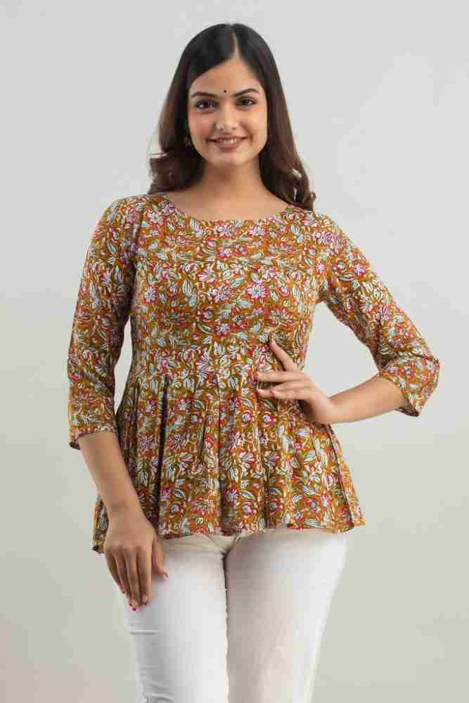 INDRA FASHION Casual Printed Women Yellow Top - Buy INDRA FASHION