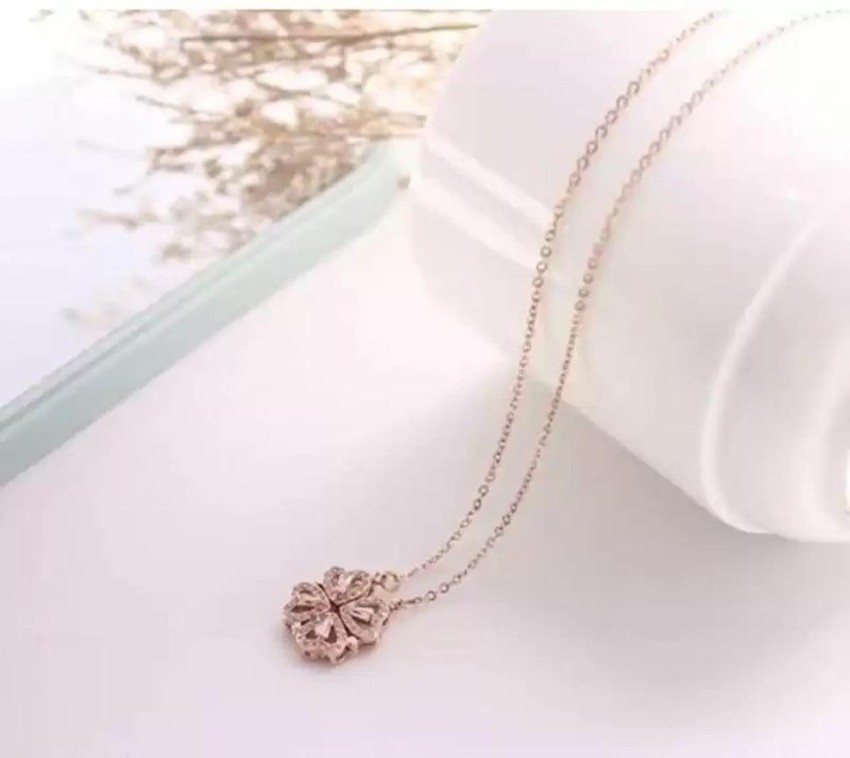 Hyacinth 4-pcs Zircon Heart Magnetic Clover Necklace - Rose Gold