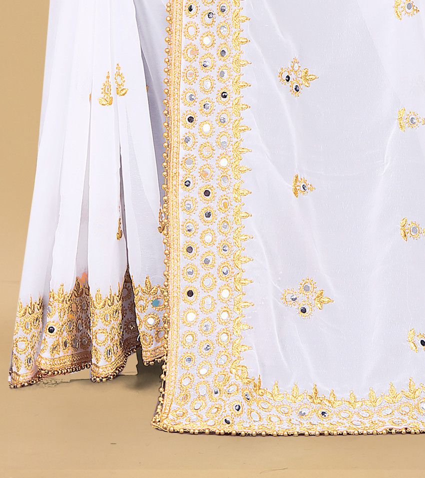 Buy GURUKRUPA ENTERPRISE Embellished Bollywood Georgette White Sarees Online Best Price In India Flipkart