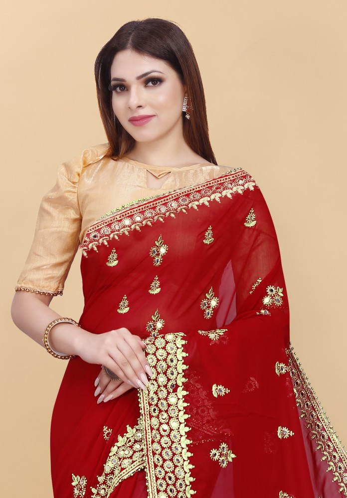 Aura Aaira Rose Linen Saree (Red) in Hyderabad at best price by Manidweepa  Collections - Justdial