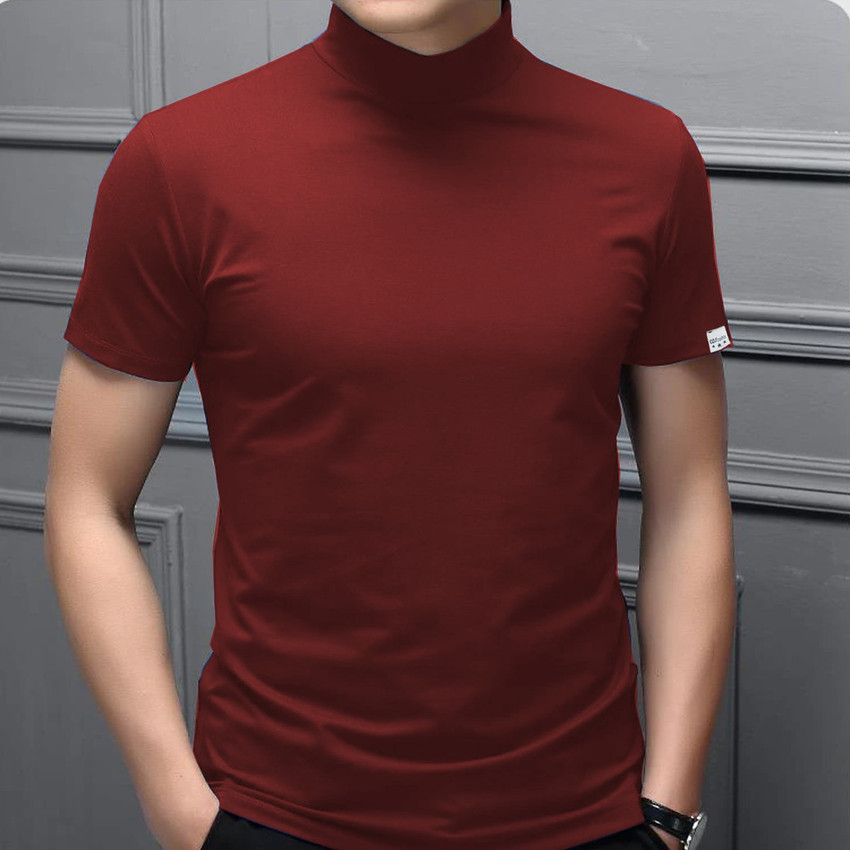 high neck half t shirt mens