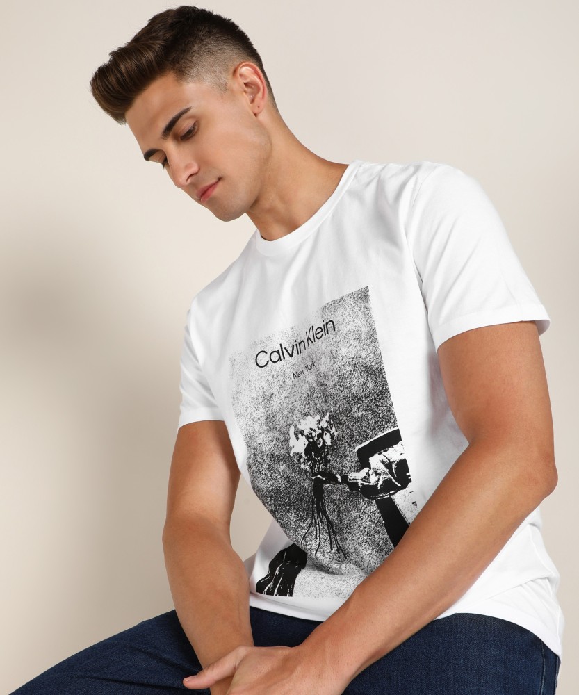 Calvin Klein Jeans Graphic Print Men Round Neck White T-Shirt