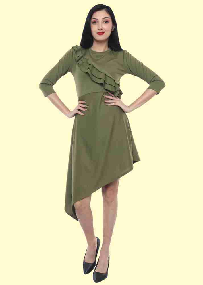 Buy Veni Vidi Vici Women Olive Green Solid Fit And Flare Dress