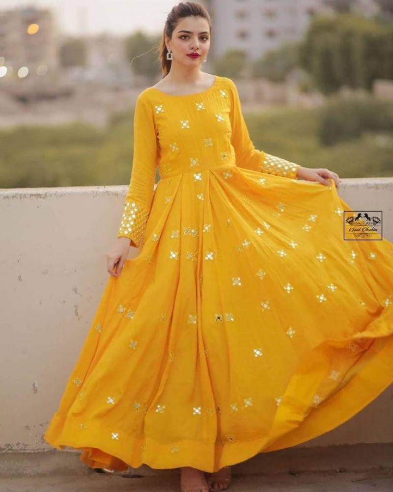 PoojaCreation Women Gown Yellow Dress - Buy PoojaCreation Women Gown Yellow  Dress Online at Best Prices in India