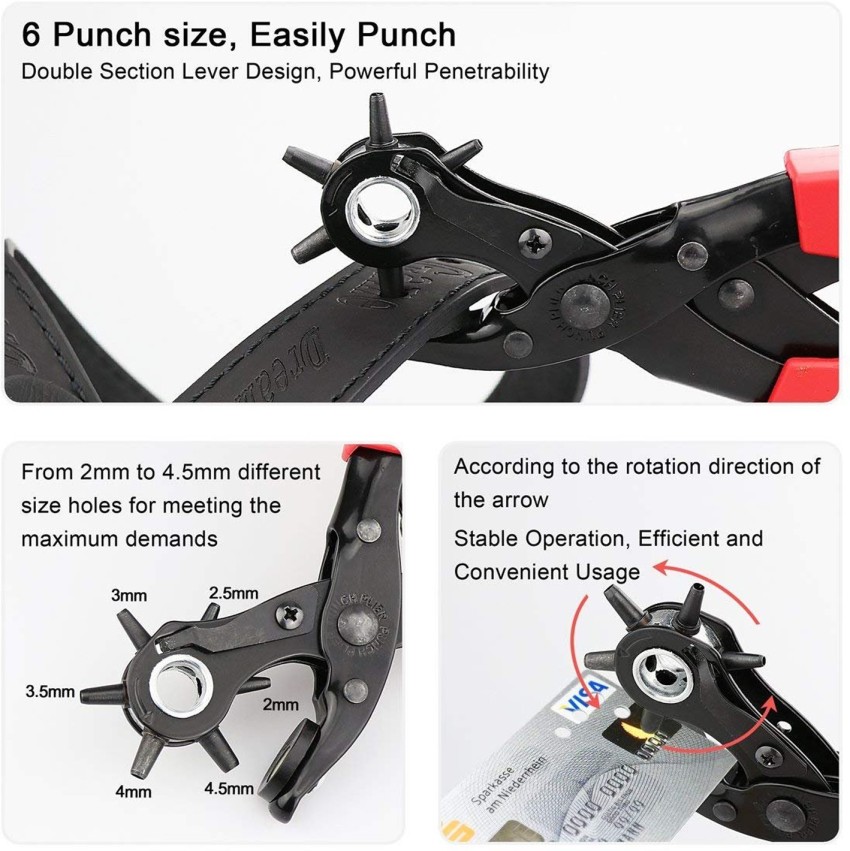 Leather Hole Punch Tool,Revolving Punch Plier Kit,6 Multi-Hole