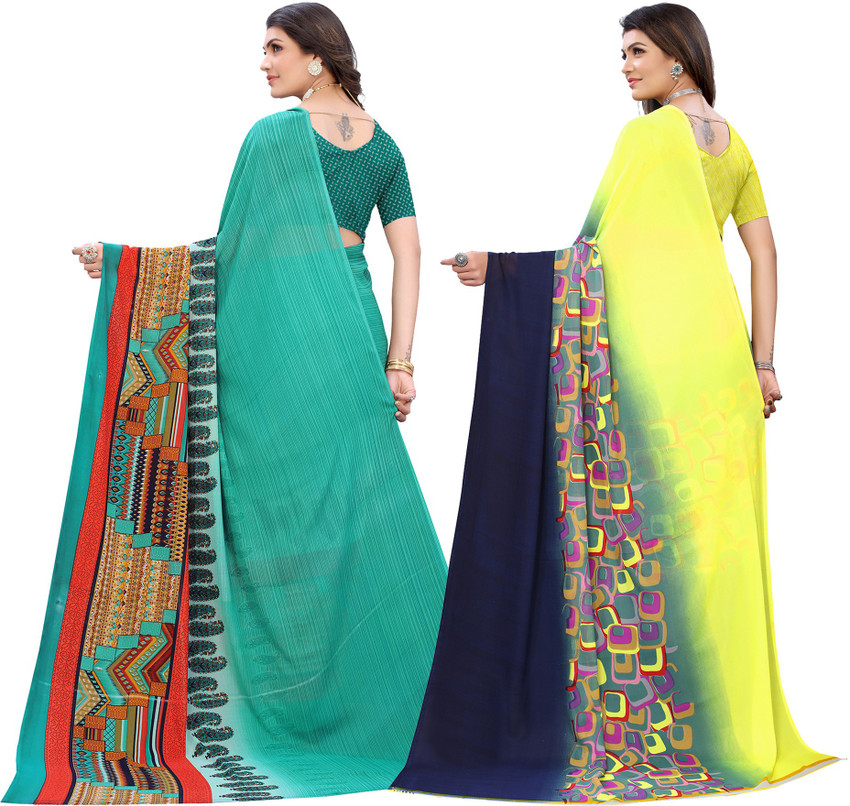 Buy Sancom Printed Daily Wear Georgette Multicolor Sarees Online