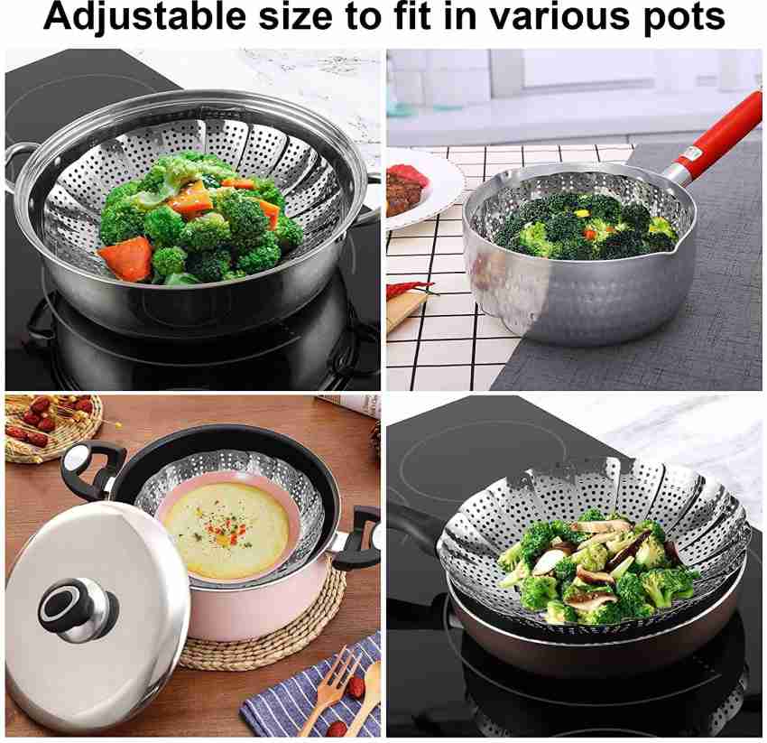 Vegetable Steamer Basket Cooking Foldable Adjustable Stainless Steel Insert  Pot