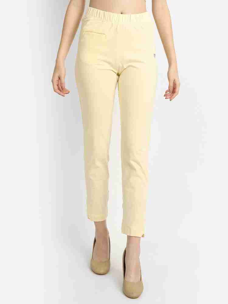 Buy Women Cream Solid Formal Regular Fit Trousers Online - 694675
