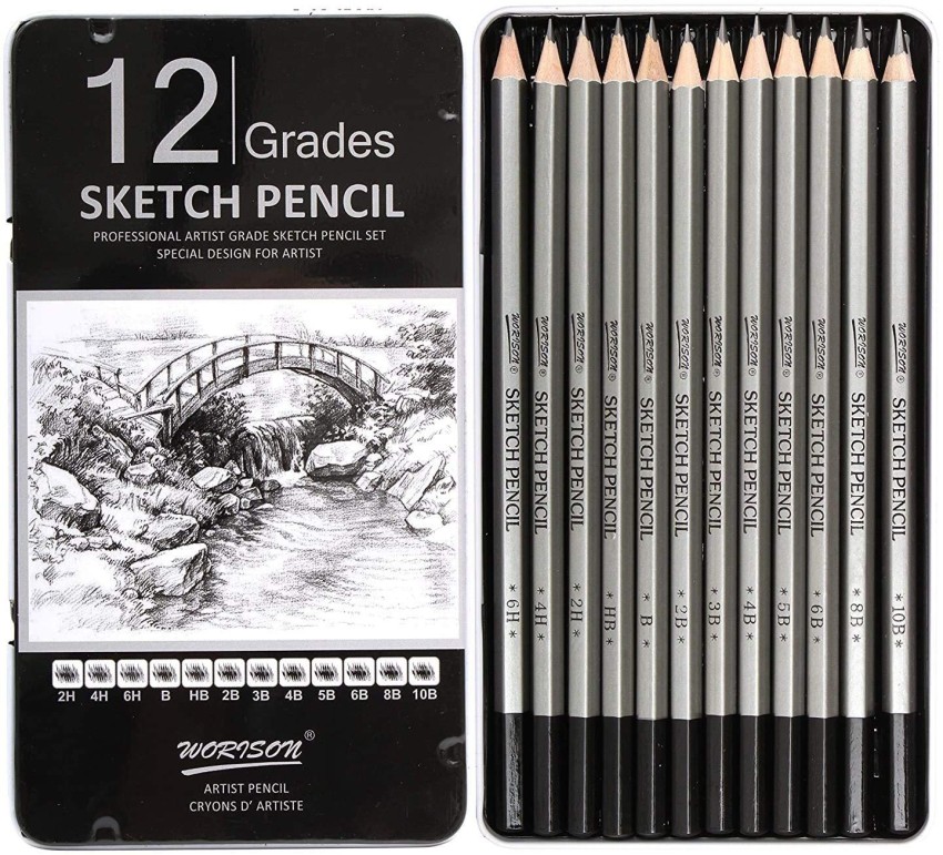 Definite Art 31 Pieces Professional Sketching and Drawing  Art Tool Kit; 12 X Graphite Pencils (2H, H, HB, B, 2B, 3B, 4B, 5B, 6B, 8B,  10B and 12B), 3 X