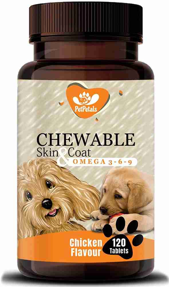 PetPetals Chewable Skin Coat Chicken Flavor Dog Tablets for Skin