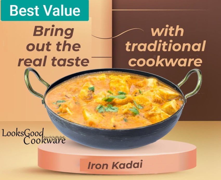 Iron Curve Deep Bottom Bombay Kadai,iron Kadai,frying Pan for Cooking,pan  Heavy Base Iron Kadhai,handmade Pan Loha,lokhandi Black, 