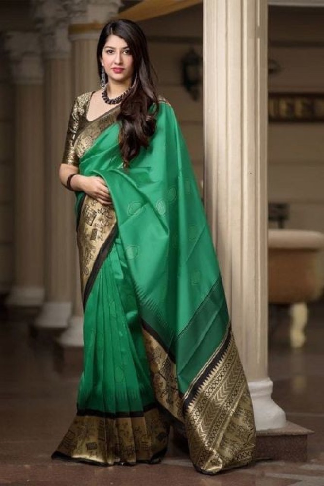 Buy Pure Silk Saree in Green Color Online - dvz0003392