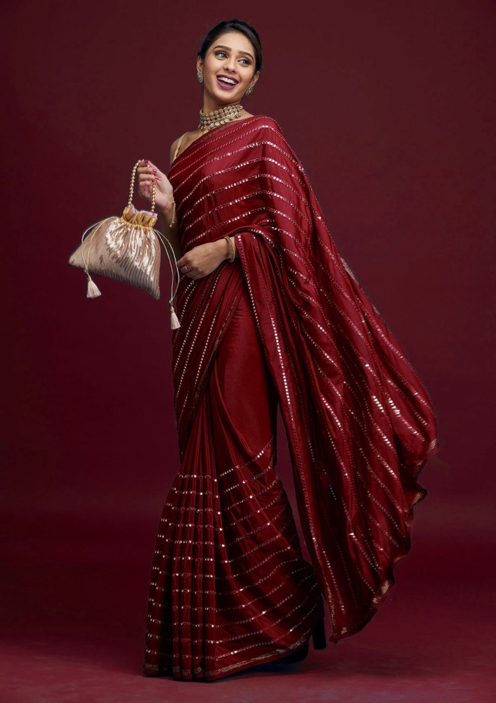 Buy AADRIM Embellished Bollywood Silk Blend Red Sarees Online @ Best Price  In India