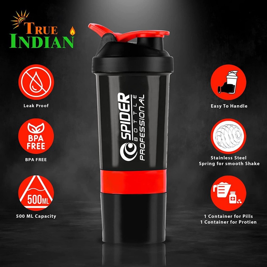 Spider Gym Shaker Bottle (Red) Ideal For Protein, Pre Workout And