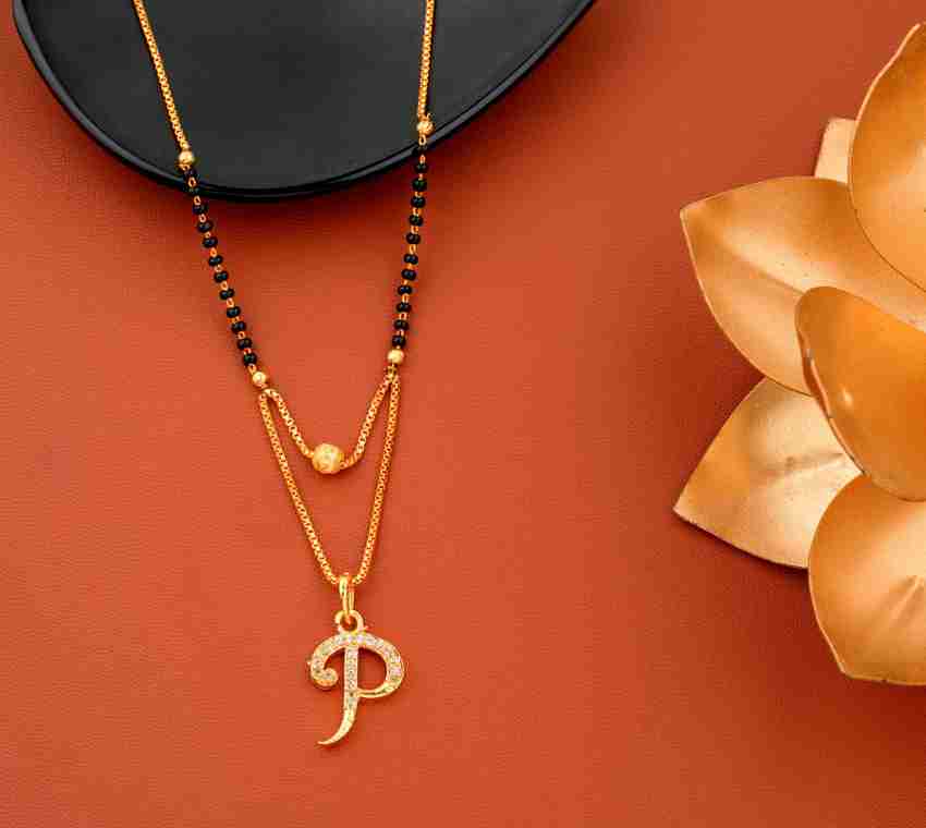 Bright STYLE P Letter Alphabet Name Gold Plated Pendant Locket For Girls Women Gold plated Alloy Design New Model Mangalsutras Alloy Mangalsutra