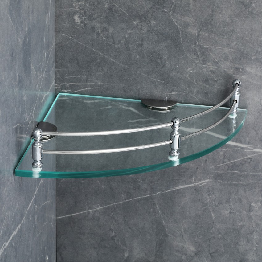 Bluegate Inc Bathroom Tempered Glass Curved Corner Shelf 10x10