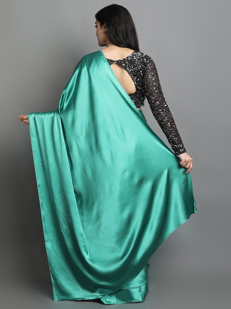 Buy silkwear Solid/Plain Bollywood Satin Light Green Sarees Online