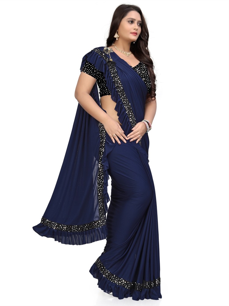 Buy kealawomenclothing Embellished Bollywood Lycra Blend Dark Blue Sarees  Online @ Best Price In India