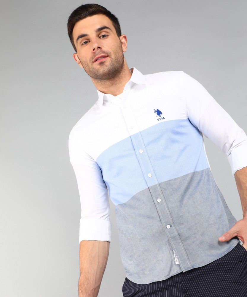 U.S. Polo Assn. Men Color Block Casual Blue Shirt - Buy U.S. Polo Assn. Men  Color Block Casual Blue Shirt Online At Best Prices In India | Flipkart.Com