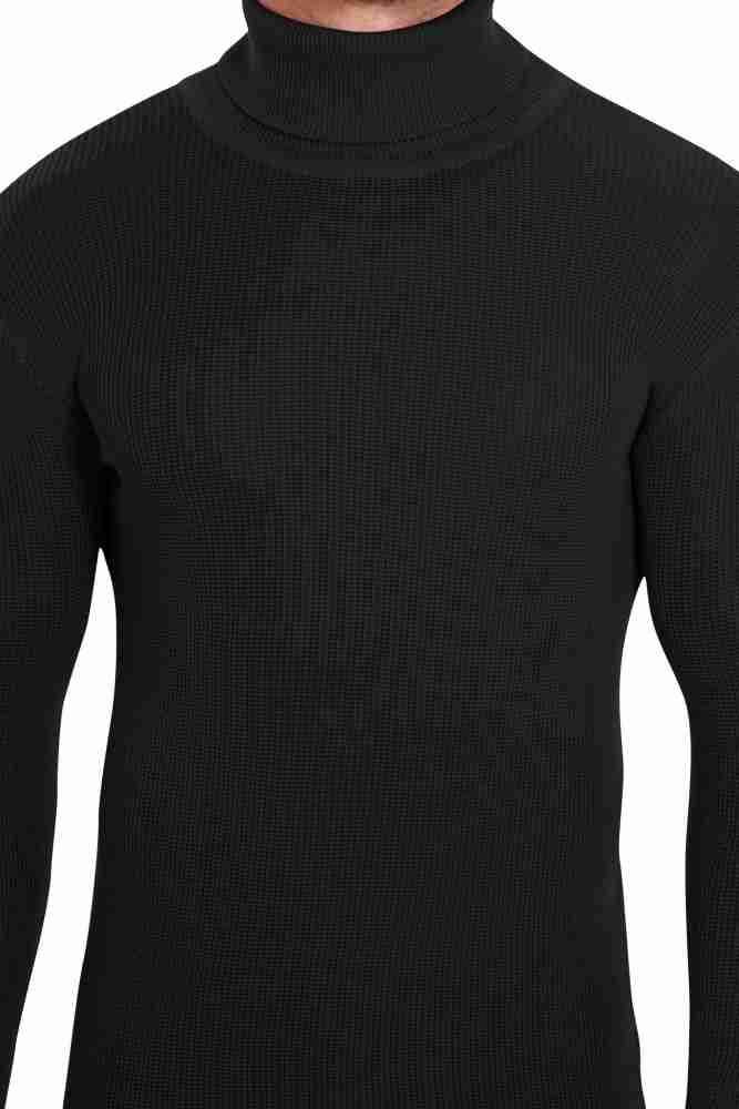 Stylistico Self Design Men High Neck Black T-Shirt - Buy Stylistico Self  Design Men High Neck Black T-Shirt Online at Best Prices in India